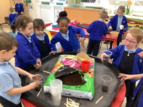 image of children planting beans in compost image of children planting beans in compost