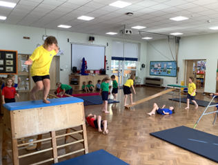 Children using gym equipment in school