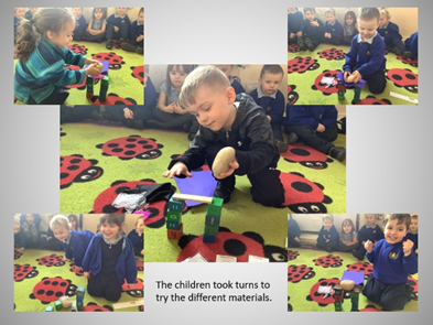 Image of nursery children experimenting with materials to make bridges