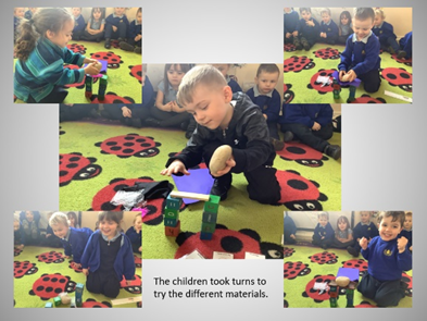Image of nursery children experimenting with materials to make bridges Image of nursery children experimenting with materials to make bridges