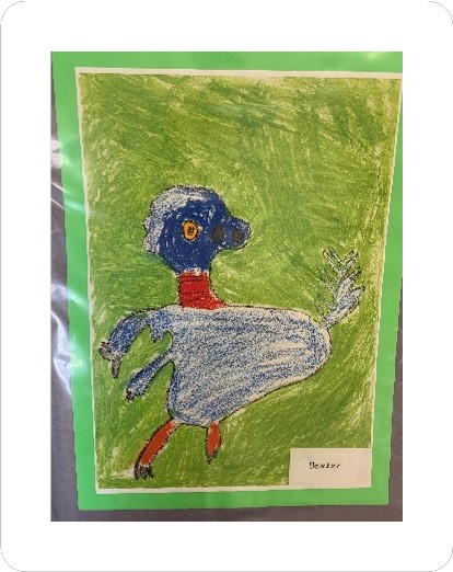 Child's drawing of dinosaur (duck like)