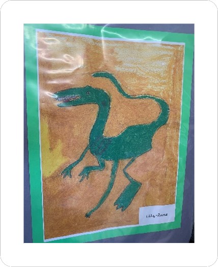 Child's drawing of dinosaur in pastel colours