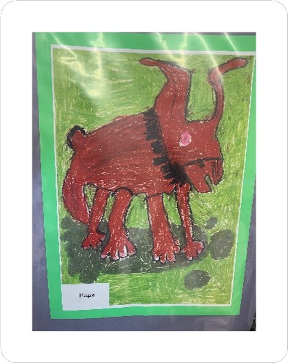 Child's drawing of triceratops dinosaur