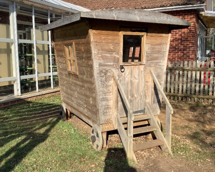 image of reading caravan in school grounds