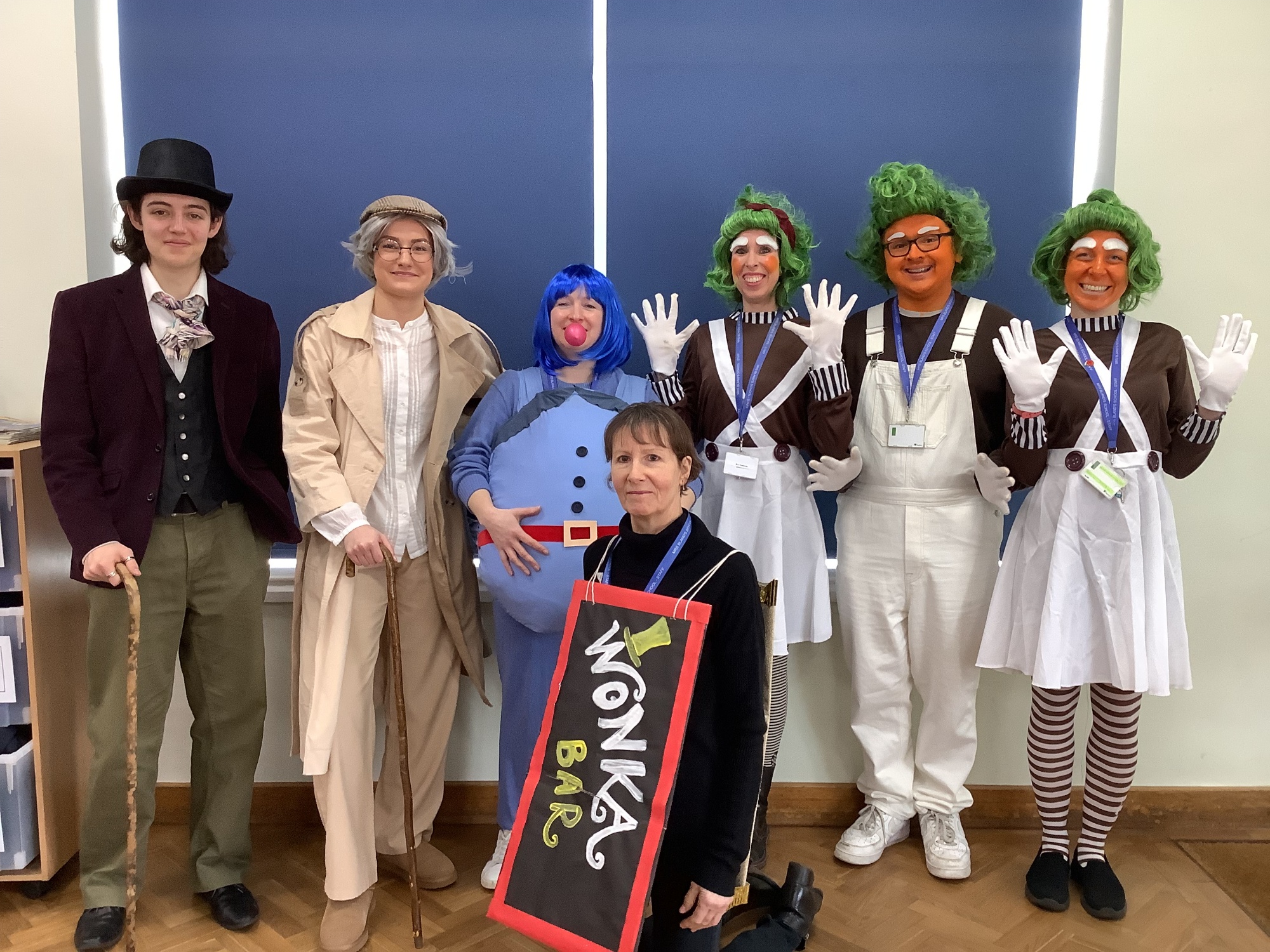 Staff dressing up as characters from Willy Wonka for World Book Day